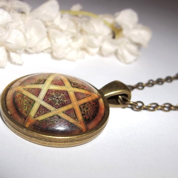 Pentagram Necklace Unisex Style Bronze Brown Costume Jewelry Charm Pendant C556 - Picture 3 of 7